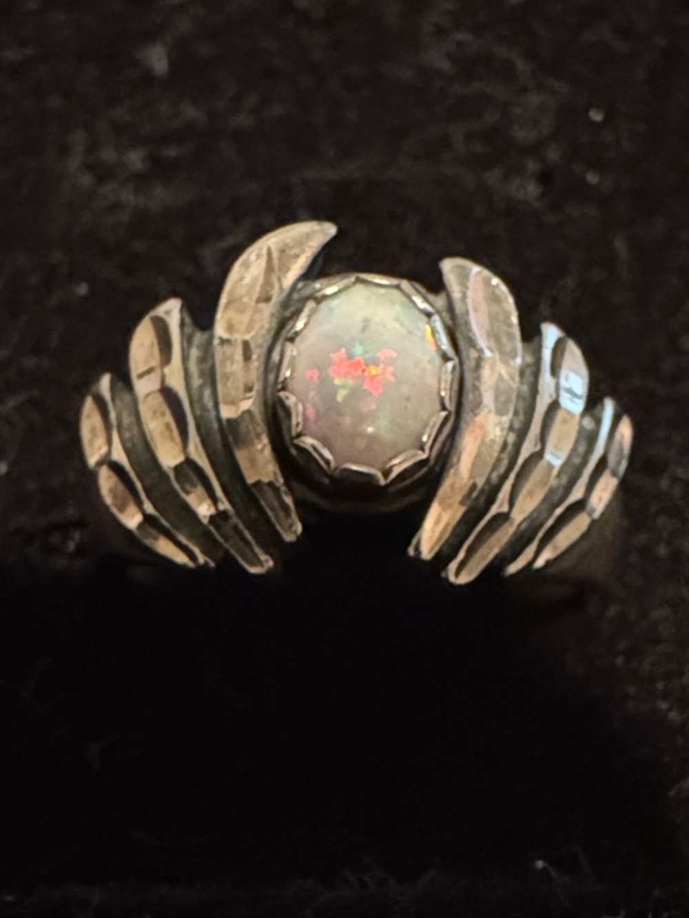 Sterling Silver Opal Accent Ring - White Opal